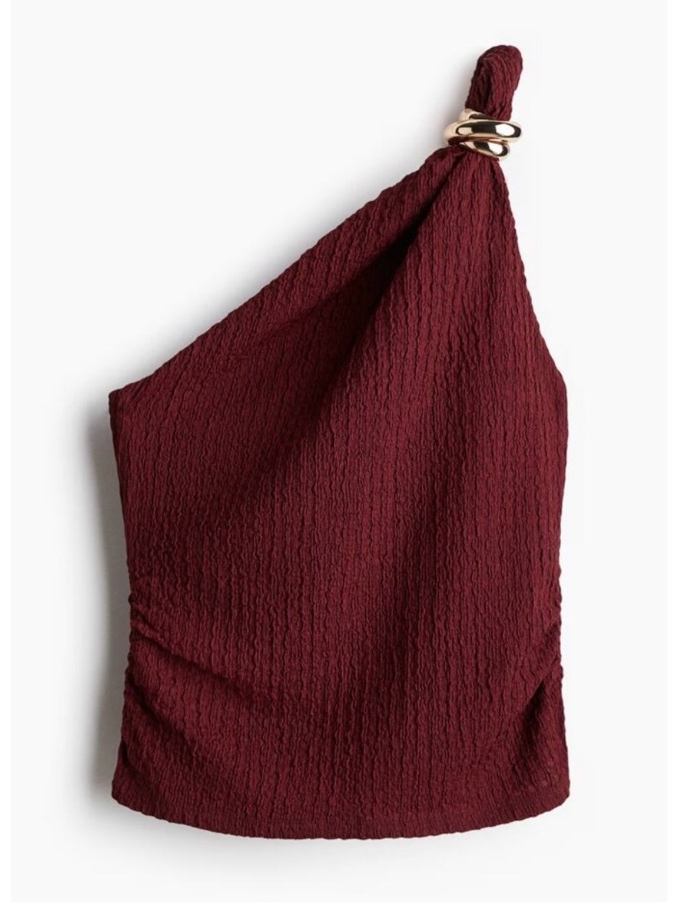 H&M One-Shoulder Top in Deep Wine with Gold Ring